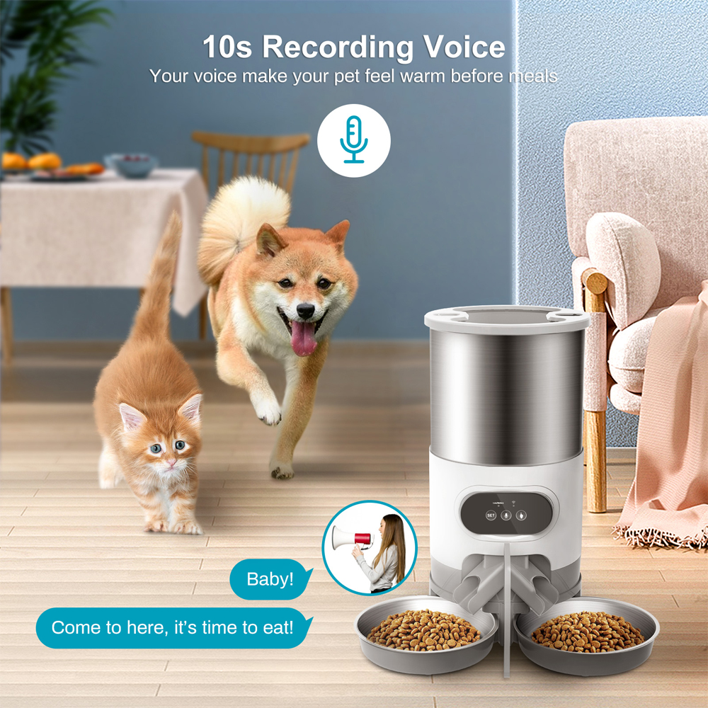Alimentatore automatico per animali domestici WIFI da 4,5 litri Dispenser intelligente di cibo per cani e gatti Alimentatore automatico per animali domestici Ciotola in acciaio inossidabile Alimentatore automatico per alimenti secchi